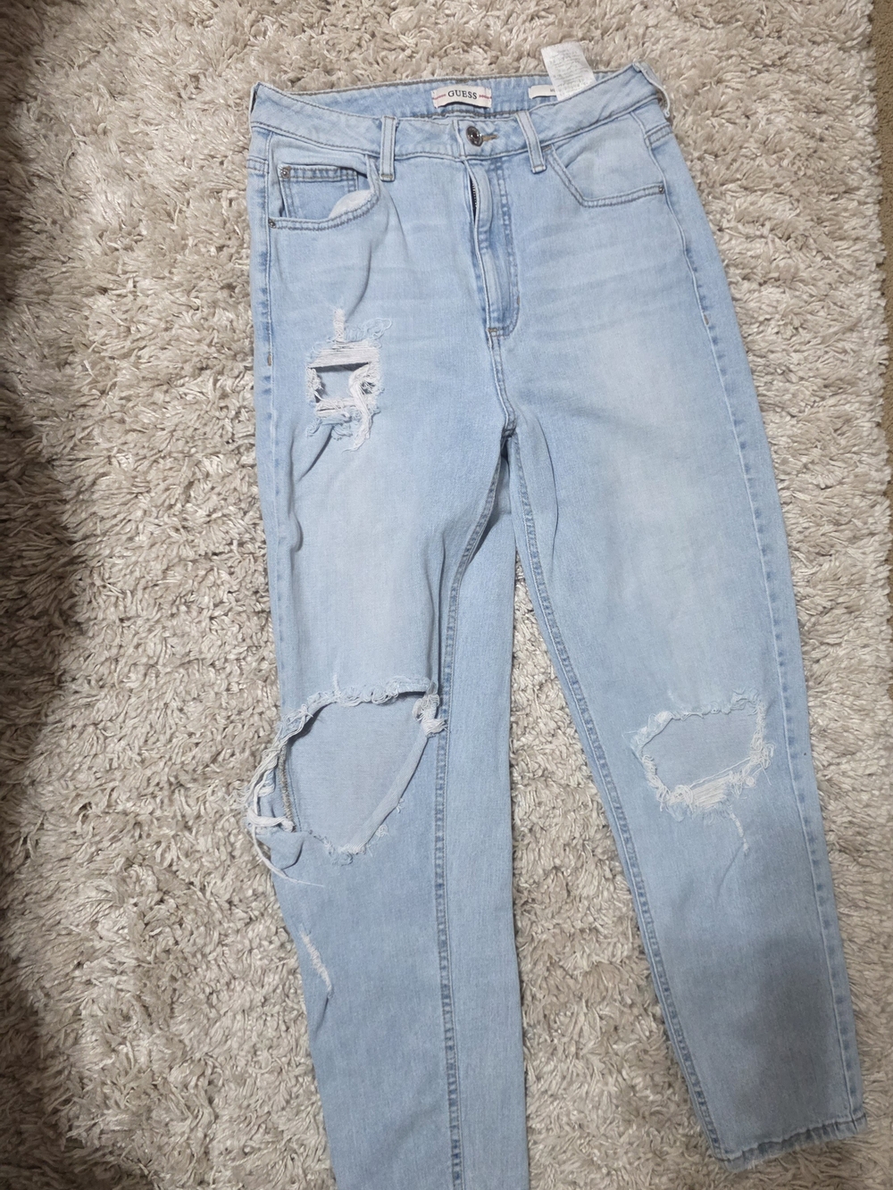 Guess Light Blue Distressed Mom Jeans
